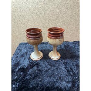 Michele Rigert Northwest Studio Pottery Goblets Sset of 2 Signed Oregon